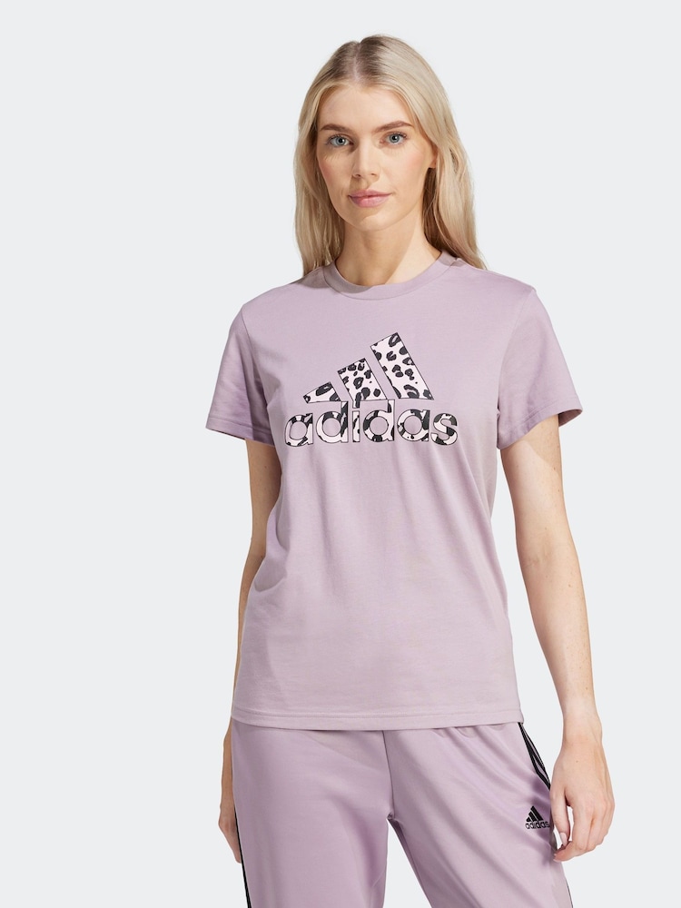 adidas Purple 100% Cotton Sportswear Animal Print Graphic T-Shirt - Image 1 of 7