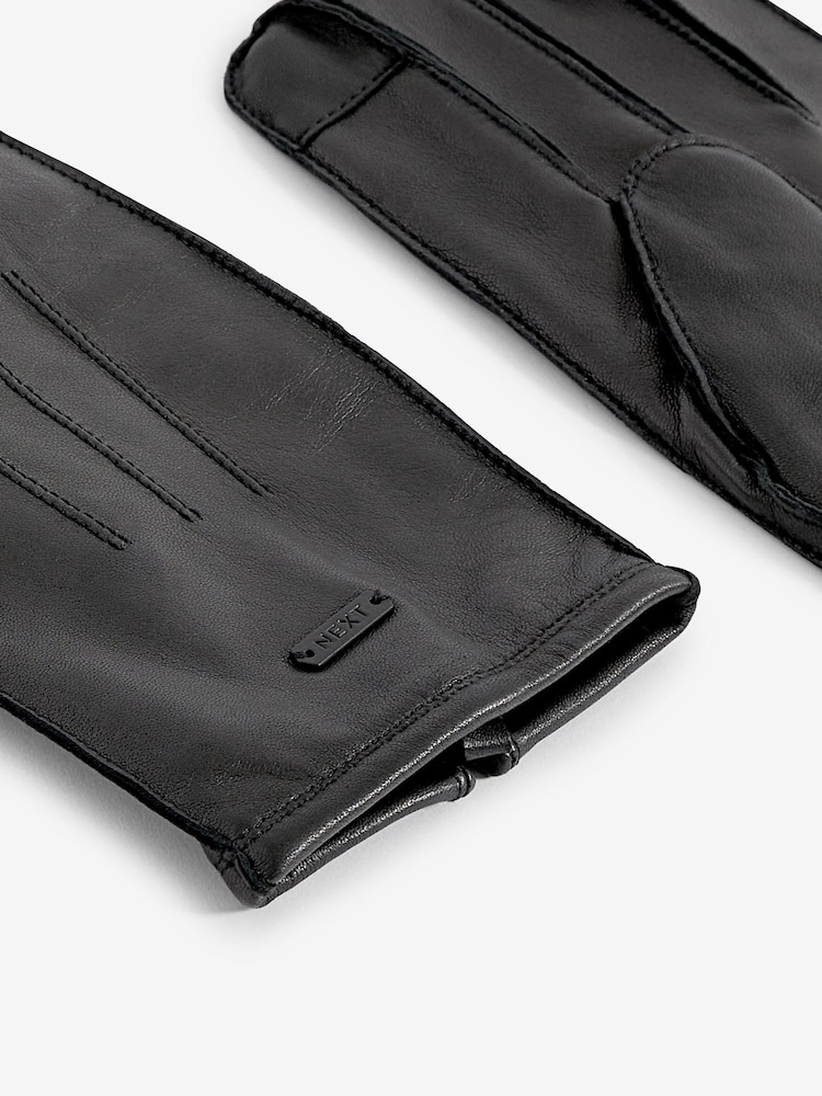 Black Signature Cashmere Lined Leather Gloves - Image 4 of 4