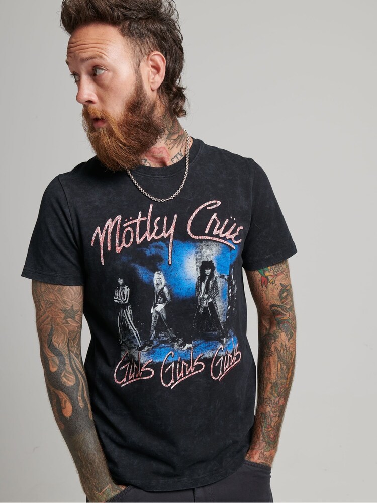 Superdry Black 100% Cotton Mötley Crüe x Limited Edition T-Shirt - Image 1 of 1