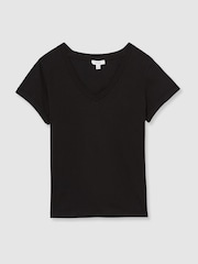 Reiss Black Luana Cotton-Jersey V-Neck T-Shirt - Image 2 of 6