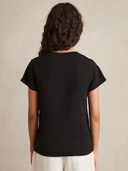 Reiss Black Luana Cotton-Jersey V-Neck T-Shirt - Image 5 of 6