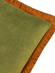 Furn Olive Ginger Halo Fringed Velvet Fibre Filled Cushion - Image 4 of 5