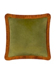 Furn Olive Ginger Halo Fringed Velvet Fibre Filled Cushion - Image 5 of 5