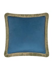 Furn Petrol Sage Halo Fringed Velvet Fibre Filled Cushion - Image 4 of 5