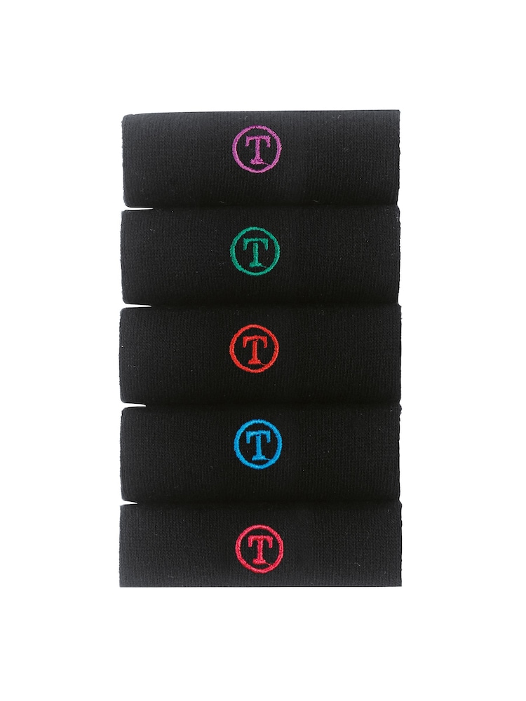 Initial Black Embroidered Lasting Fresh Socks 5 Pack - Image 1 of 7
