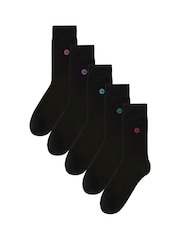 Initial Black Embroidered Lasting Fresh Socks 5 Pack - Image 2 of 7