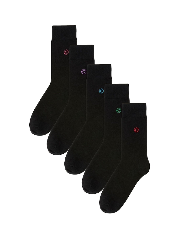 Initial Black Embroidered Lasting Fresh Socks 5 Pack - Image 2 of 7