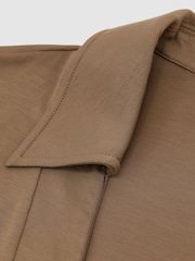 Reiss Taupe Brown Denny Jersey Half-Zip Polo Top - Image 7 of 7