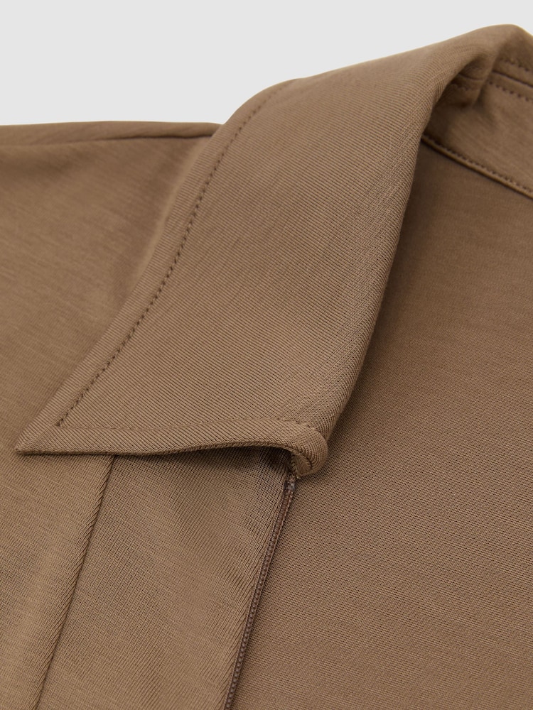Reiss Taupe Brown Denny Jersey Half-Zip Polo Top - Image 7 of 7