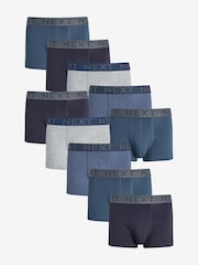 Blue 10 pack Cotton Rich Blend Hipsters Boxers - Image 1 of 1