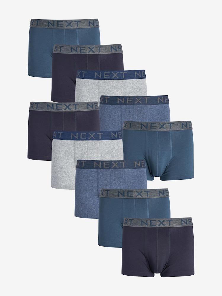 Blue 10 pack Cotton Rich Blend Hipsters Boxers - Image 1 of 1