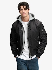 Superdry Black Hooded MA1 Bomber Jacket - Image 1 of 8