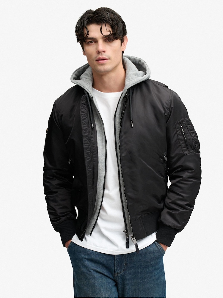 Superdry Black Hooded MA1 Bomber Jacket - Image 1 of 8