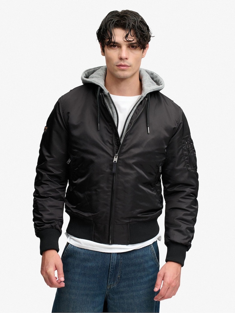 Superdry Black Hooded MA1 Bomber Jacket - Image 2 of 8