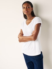 White Shallow V-Neck 100% Cotton Rich Cap Sleeve T-Shirt - Image 1 of 6