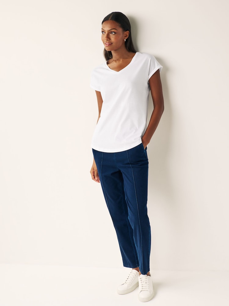White Shallow V-Neck 100% Cotton Rich Cap Sleeve T-Shirt - Image 2 of 6