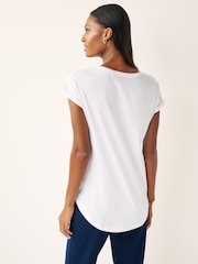White Shallow V-Neck 100% Cotton Rich Cap Sleeve T-Shirt - Image 3 of 6
