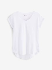 White Shallow V-Neck 100% Cotton Rich Cap Sleeve T-Shirt - Image 5 of 6