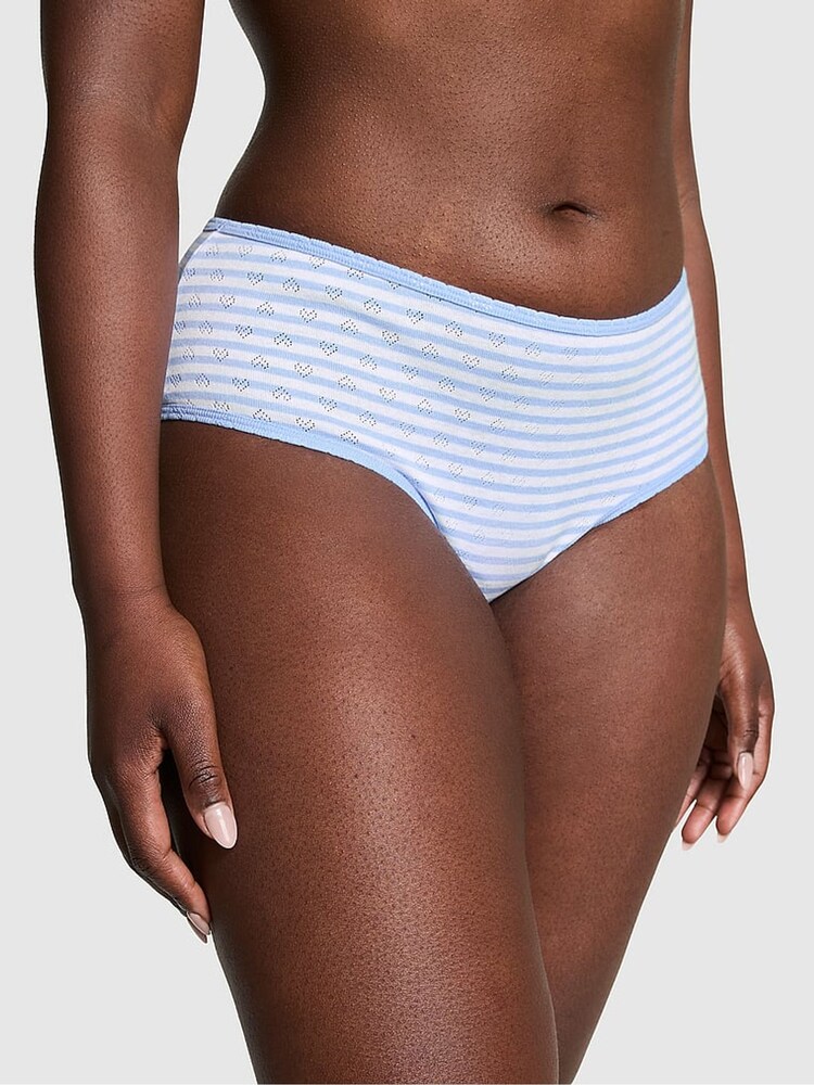 Victoria's Secret PINK Harbor Blue Stripe Pointelle Cheeky Cotton Short Knickers - Image 1 of 3