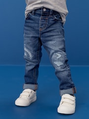 Mid Blue Denim 100% Cotton Distressed Jeans (3mths-7yrs) - Image 1 of 8