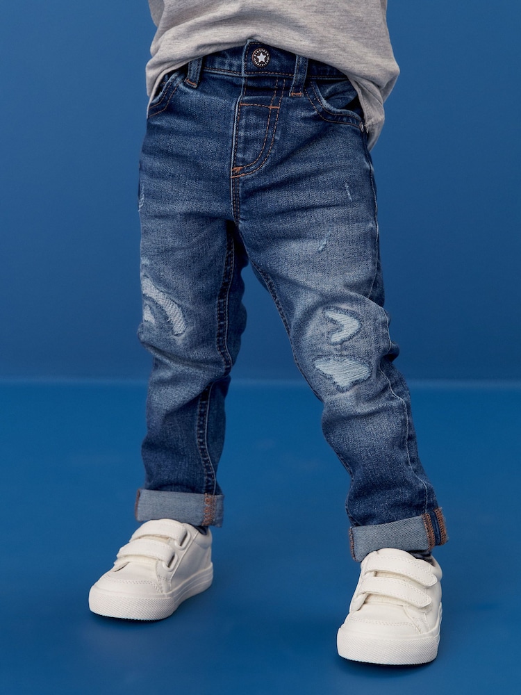 Mid Blue Denim 100% Cotton Distressed Jeans (3mths-7yrs) - Image 1 of 8