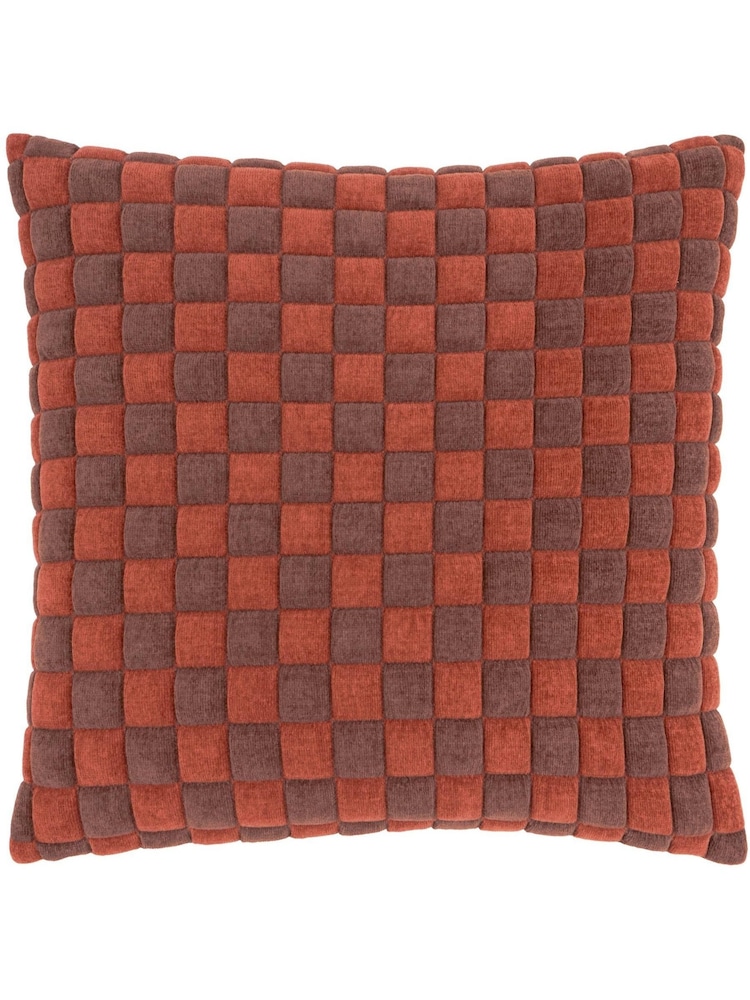 Furn Cinnamon  Chocolate Softie Checkerboard Quilted Fibre Filled Cushion - Image 1 of 3