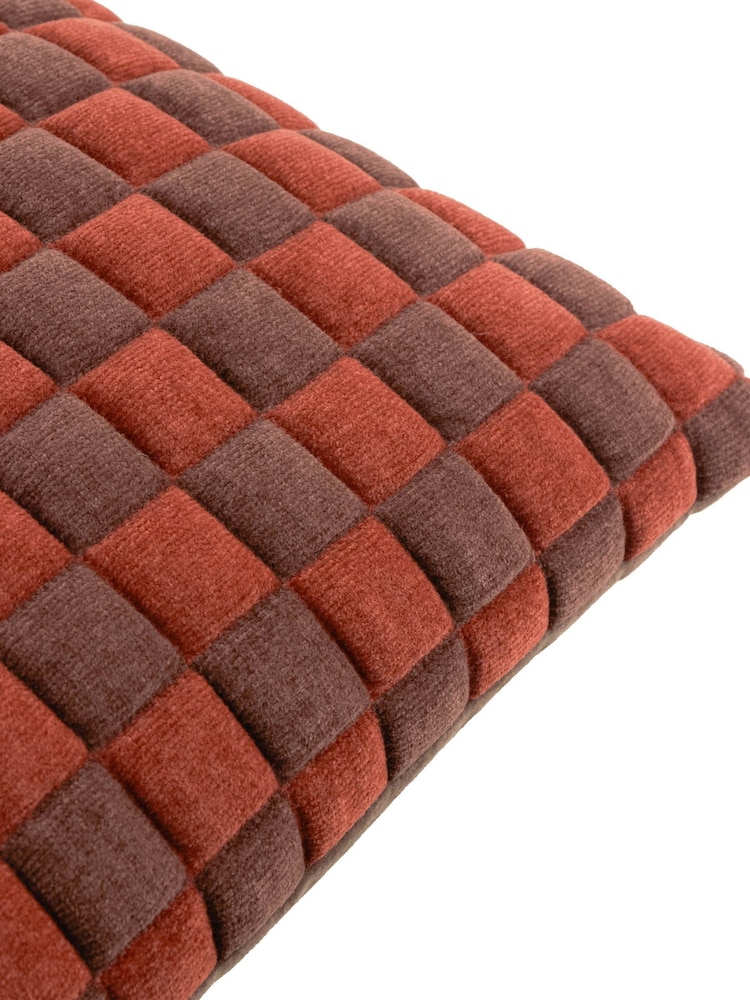 Furn Cinnamon  Chocolate Softie Checkerboard Quilted Fibre Filled Cushion - Image 3 of 3