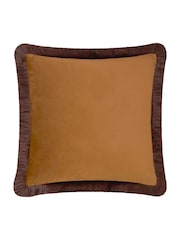 Furn Caramel Chocolate Halo Fringed Velvet Fibre Filled Cushion - Image 4 of 5