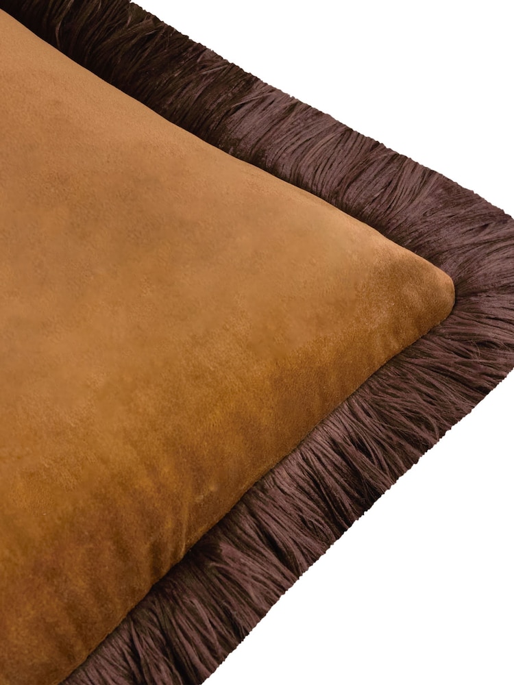 Furn Caramel Chocolate Halo Fringed Velvet Fibre Filled Cushion - Image 5 of 5