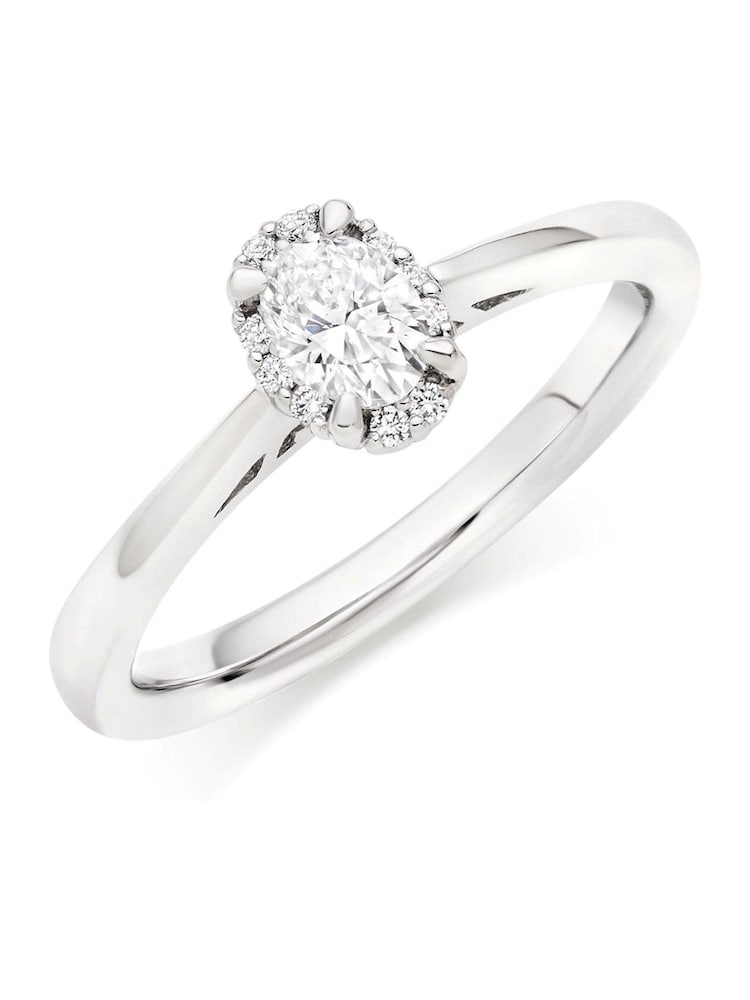 Beaverbrooks 18ct White Silver Diamond Oval Shaped Halo Ring - Image 1 of 2