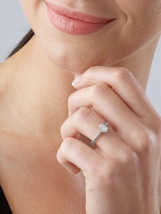 Beaverbrooks 18ct White Silver Diamond Oval Shaped Halo Ring - Image 2 of 2