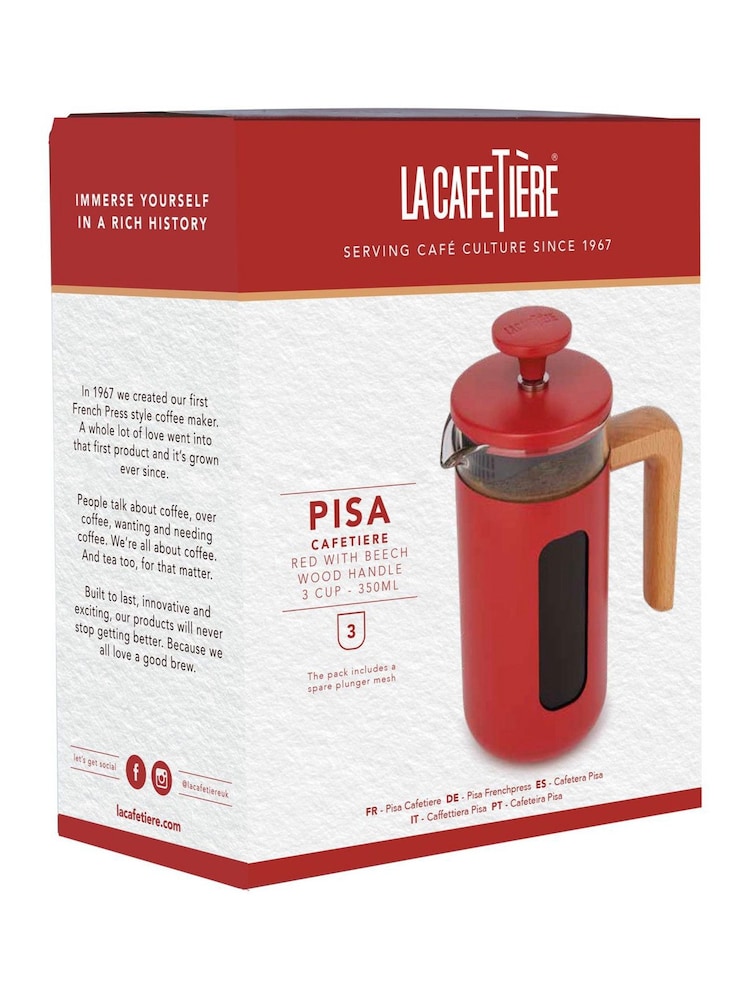 La Cafetiere Red Pisa 3 Cup Glass Cafetiere - Image 6 of 6 La Cafetiere Red Pisa 3 Cup Glass Cafetiere - Image 6 of 6