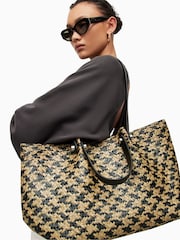 AllSaints Black/Natural Allington Straw Tote Bag - Image 1 of 6
