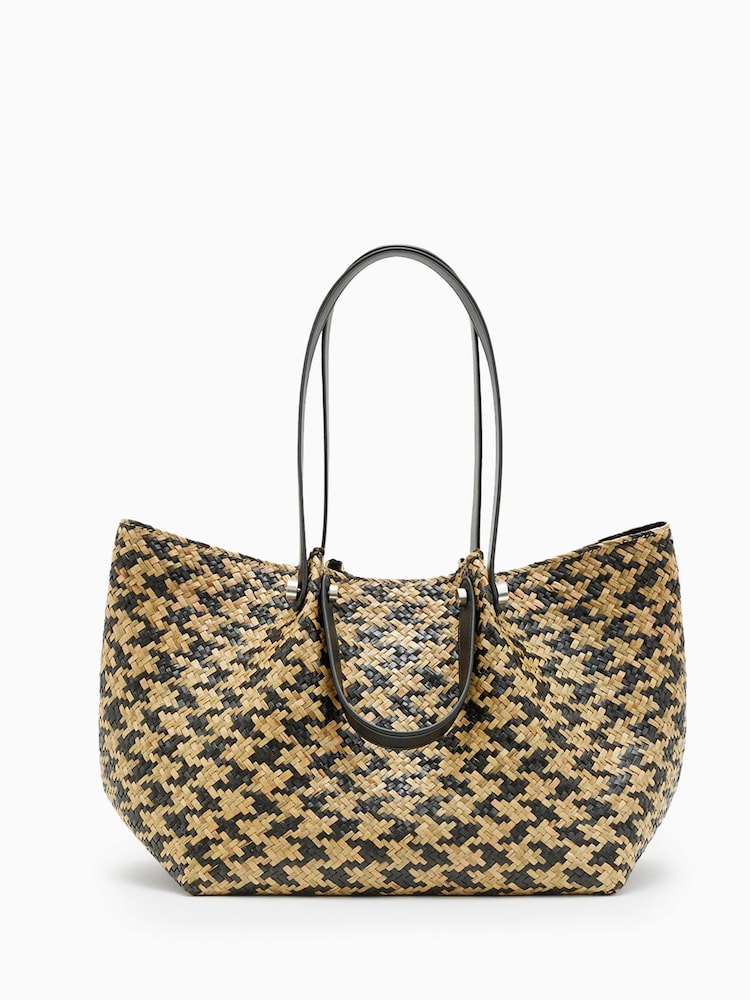AllSaints Black/Natural Allington Straw Tote Bag - Image 2 of 6 AllSaints Black/Natural Allington Straw Tote Bag - Image 2 of 6