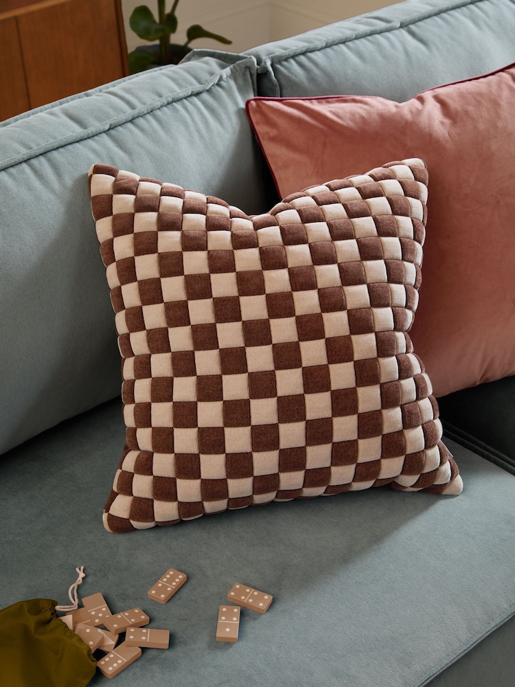 Furn Chocolate  Sand Softie Checkerboard Quilted Fibre Filled Cushion - Image 1 of 4