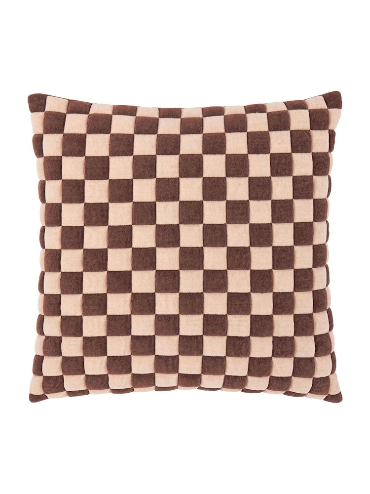 Furn Chocolate  Sand Softie Checkerboard Quilted Fibre Filled Cushion - Image 2 of 4