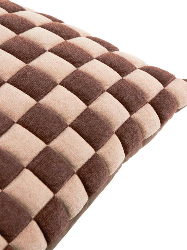 Furn Chocolate  Sand Softie Checkerboard Quilted Fibre Filled Cushion - Image 4 of 4
