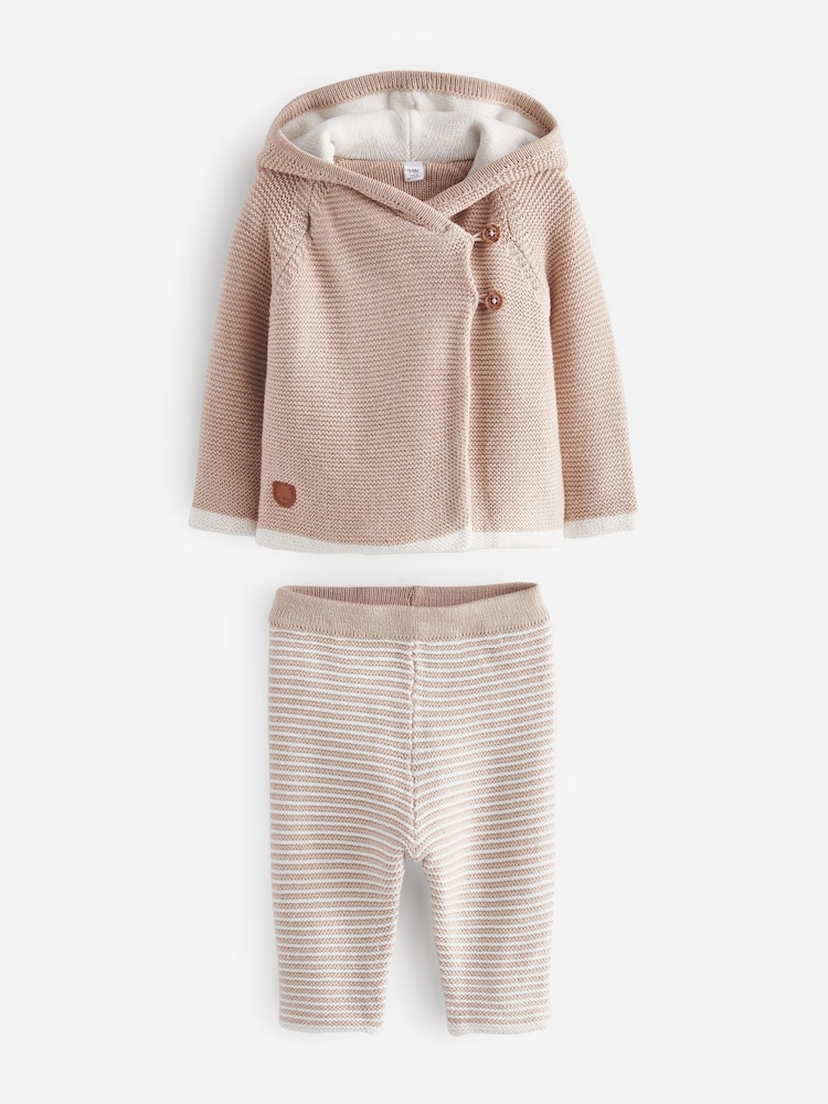 Rock-A-Bye Baby Boutique Natural 100% Cotton Knitted Jacket and Trouser 2 Piece Set - Image 1 of 3