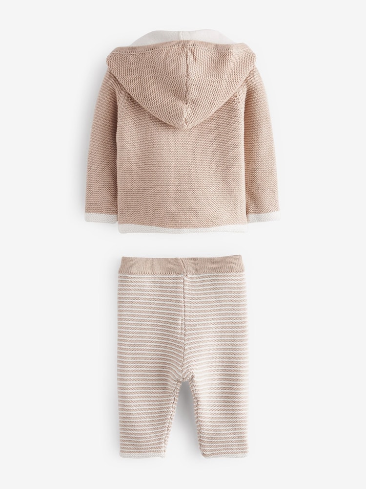 Rock-A-Bye Baby Boutique Natural 100% Cotton Knitted Jacket and Trouser 2 Piece Set - Image 2 of 3 Rock-A-Bye Baby Boutique Natural 100% Cotton Knitted Jacket and Trouser 2 Piece Set - Image 2 of 3