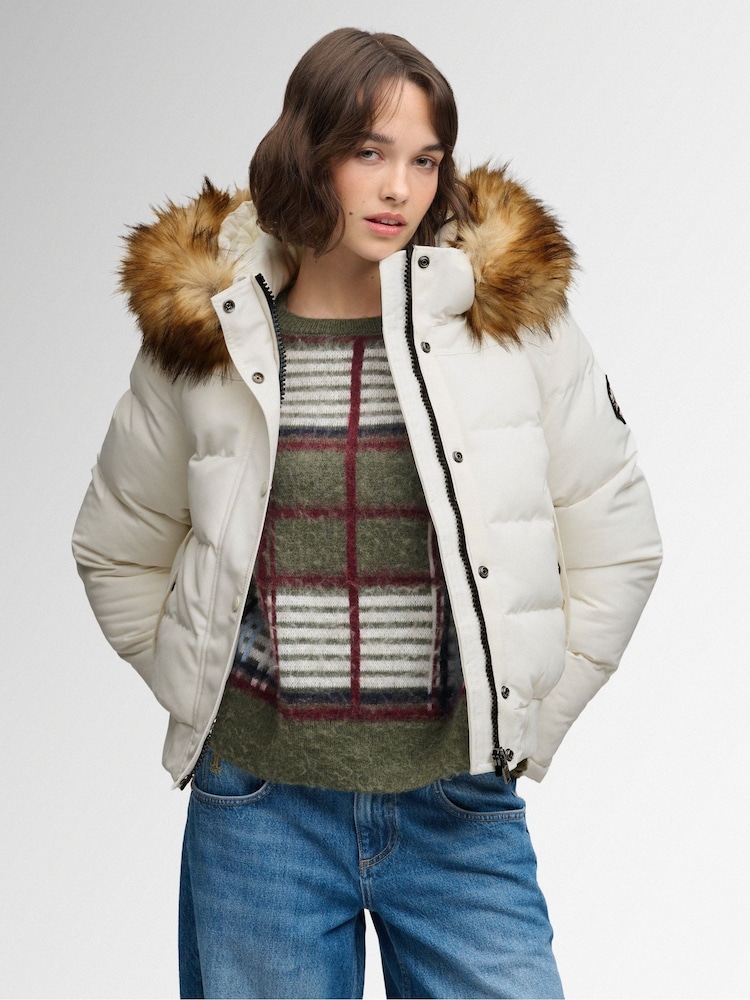 Superdry White Everest Hoodie Bomber Jacket - Image 1 of 8