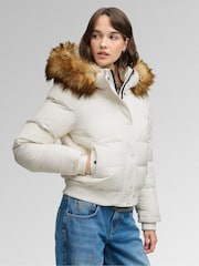 Superdry White Everest Hoodie Bomber Jacket - Image 4 of 8