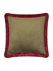 Furn Fir Green Dark Red Halo Fringed Velvet Fibre Filled Cushion - Image 4 of 5