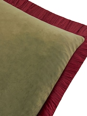 Furn Fir Green Dark Red Halo Fringed Velvet Fibre Filled Cushion - Image 5 of 5
