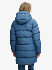Superdry Blue Hooded Sports Puffer Mid Length Jacket - Image 2 of 9