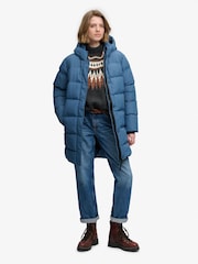 Superdry Blue Hooded Sports Puffer Mid Length Jacket - Image 3 of 9