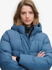Superdry Blue Hooded Sports Puffer Mid Length Jacket - Image 4 of 9