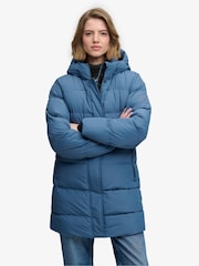 Superdry Blue Hooded Sports Puffer Mid Length Jacket - Image 5 of 9