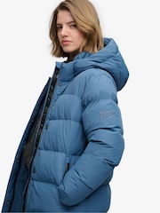 Superdry Blue Hooded Sports Puffer Mid Length Jacket - Image 7 of 9