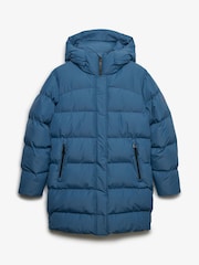 Superdry Blue Hooded Sports Puffer Mid Length Jacket - Image 8 of 9