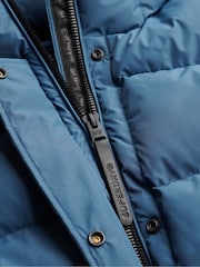 Superdry Blue Hooded Sports Puffer Mid Length Jacket - Image 9 of 9